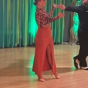 Long fitted skirt with slit